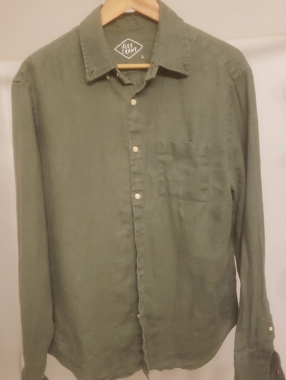 Alex Crane Green 100%Linen Playa  Button-Down Shirt